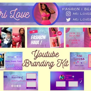 Editable YouTube Branding Kit, Banner, Thumbnails, Intros, Outros Canva Template