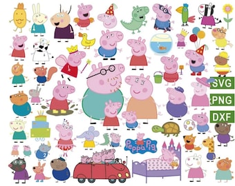 Peppa Pig svg, Peppa Pig bunble svg, Peppa Pig Family, Birthday Girl, Peppa Princess, Peppa Pig Cricut, Silhouette, Cut File, svg, dxf, png