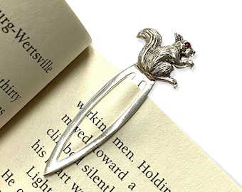 Victorian Style Squirrel with Ruby Stone Bookmark 925 Sterling Silver