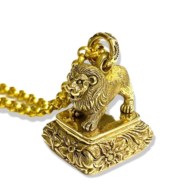 Antique Style Pinchbeck Lion Wax Seal Stamp Letter Fob with Chain