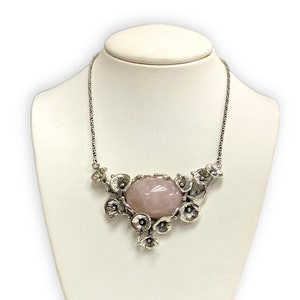 Art Nouveau Style Floral Oval Rose Quartz Pendant Necklace 925 Sterling Silver