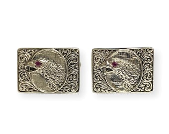Victorian Style Eagle with Ruby Stone Cufflinks 925 Sterling Silver Mens Fathers Day Gift