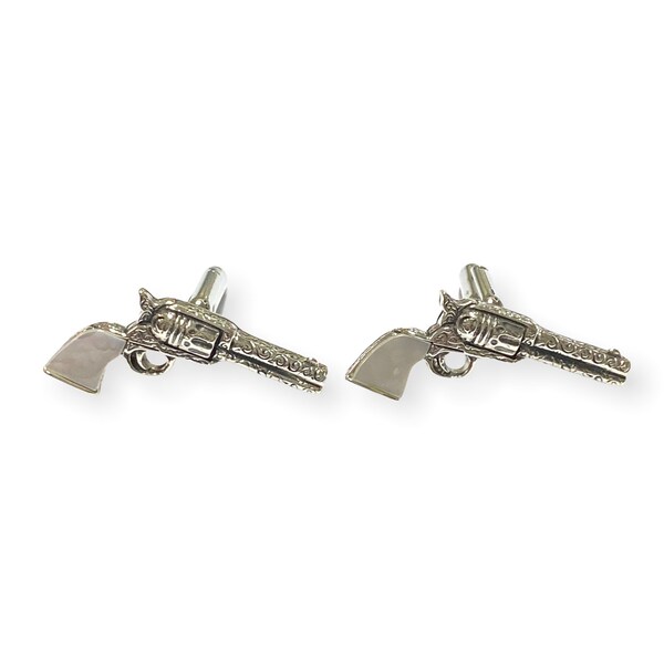 Viktorianischer Stil Revolver Perlmutt Manschettenknöpfe 925 Sterling Silber Herren Vatertagsgeschenk