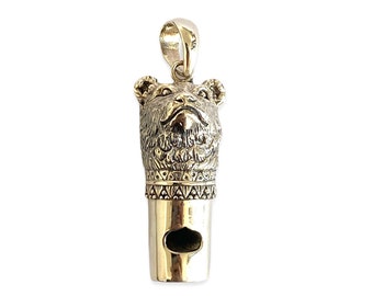 Victorian Style Bear Head Whistle Pendant 925 Sterling Silver