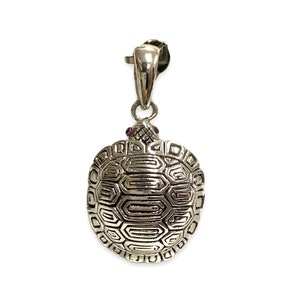 Victorian Style Turtle Tortoise Pill Snuff Box Pendant with Ruby Eyes 925 Sterling Silver