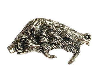 Victorian Style Miniature Hog / Pig / Wild Boar Pin Brooch 925 Sterling Silver