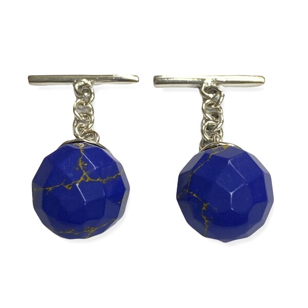 Blue Lapis Lazuli Ball Cufflinks 925 Sterling Silver Mens Fathers Day Gift