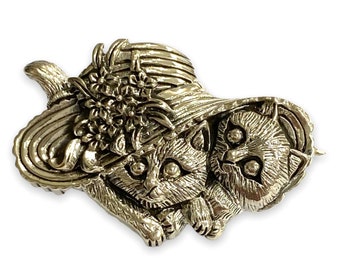 Kittens in the Hay Pin Brooch 925 Sterling Silver