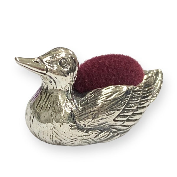 Aiguille à coudre en argent sterling 925 avec coussin de collection en forme de canard de style victorien