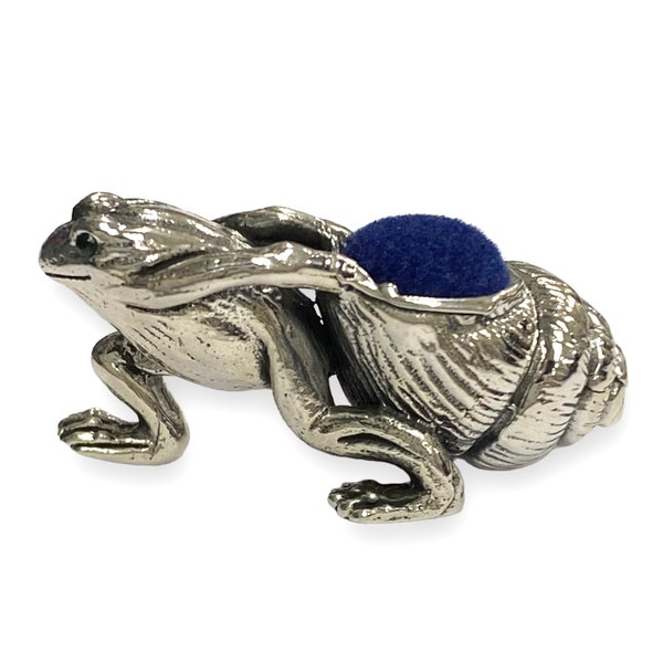 Grenouille à collectionner de style victorien avec coquillages et épingles aux yeux émeraude Aiguille à coudre en argent sterling 925