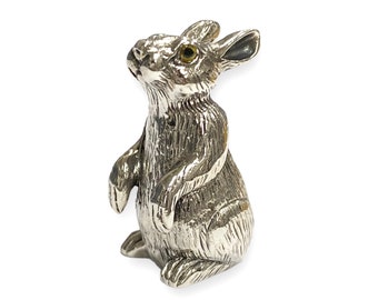 Collectible Victorian Style Hare / Rabbit Figurine with Glass Eyes 925 Sterling Silver