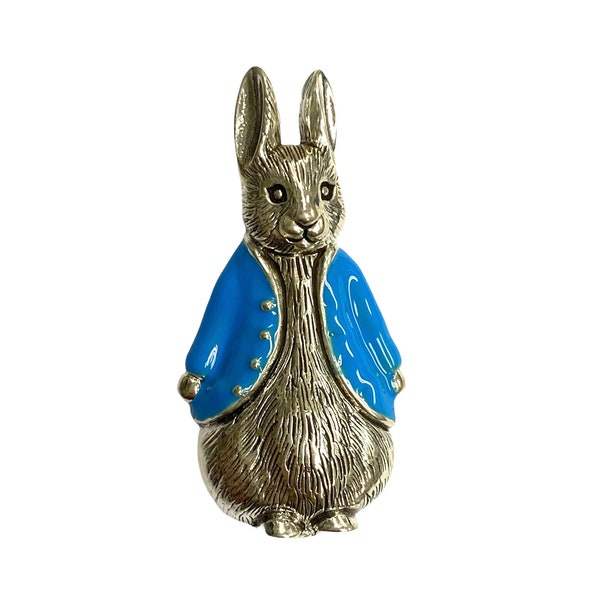 Conejo o liebre de estilo victoriano con broche y colgante de chaqueta azul de plata de ley 925