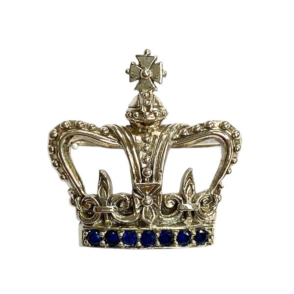 Victorian Style Sapphire / Ruby / Emerald Stones Crown Pin Brooch 925 Sterling Silver