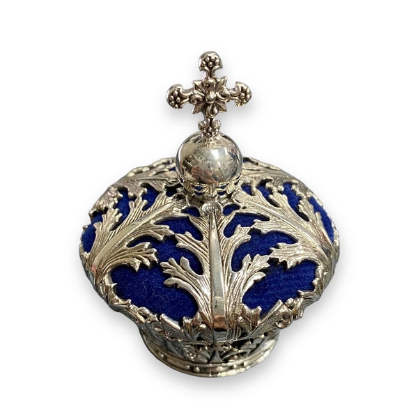 Large Antique Style Collectable Royal Crown Pin Cushion 925 Sterling Silver Sewing Needle