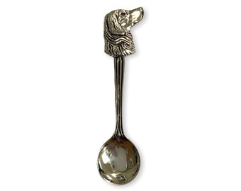 Victorian Style Golden Retriever Head Salt Spoon / Salt Spoon Pendant with Ruby Stone 925 Sterling Sliver