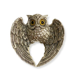 Large Victorian Style Owl Bird with Glass Eyes Pin Brooch and Pendant 925 Sterling Silver