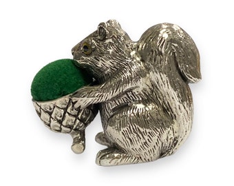Victorian Style Collectable Squirrel Holding Acorn Pin Cushion 925 Sterling Silver Sewing Needle
