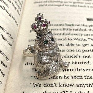 Large 925 Sterling Silver Victorian Style Cat Head With Glass Eyes