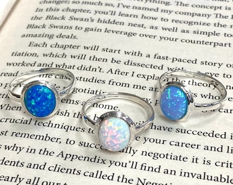 Minimalist Style Cute Fine Oval Opal Ring 925 Sterling Silver