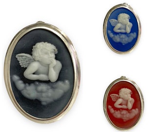 Victorian Style Resin Cupid Cameo Pin Brooch 925 Sterling Silver : Dimensions - 2.5 x 3.5 cm