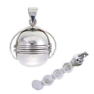 Art Nouveau Style Photo Ball Locket Photos, Memory Orb Fob Pendant 925 Sterling Silver