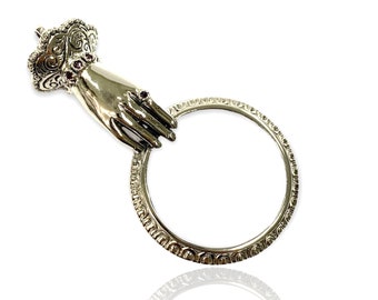 Victorian Style Royal Hand Magnifying Glass Loop Pendant 925 Sterling Silver