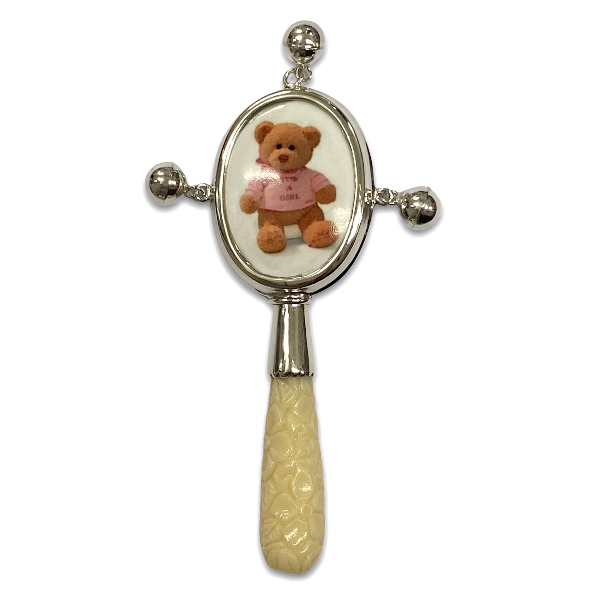 Victorian Style Enamel Teddy Bear Girl Baby Rattle with Carved Etsy