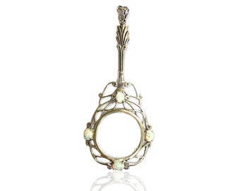Victorian Style White Gilson Opal Magnifying Glass Loop Pendant 925 Sterling Silver