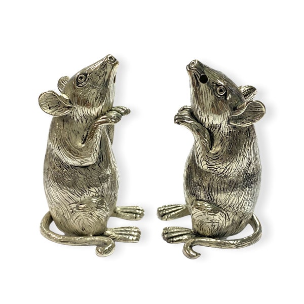 Novelty Mice or Mouse Pair Salt and Pepper Shaker Pots 925 Sterling Silver Plated