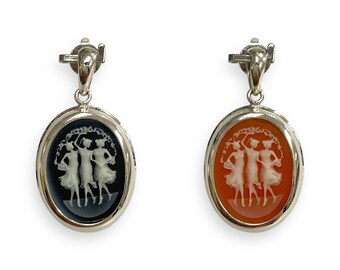 Miniature Victorian Style Resin Three Graces Cameo Pendant 925 Sterling Silver : Dimensions - 1.6 x 3 cm