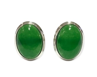 Victorian Style Oval Green Jade Cufflinks 925 Sterling Silver Mens Fathers Day Gift