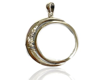 Victorian Style Crescent Moon Magnifying Glass Loop Pendant 925 Sterling Silver