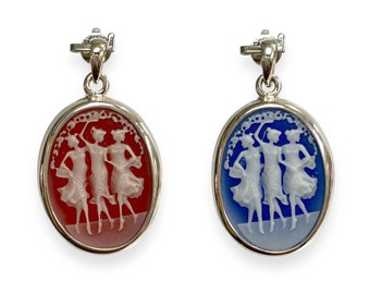 Victorian Style Resin Three Graces Cameo Pendant 925 Sterling Silver : Dimensions - 2 x 3.8 cm