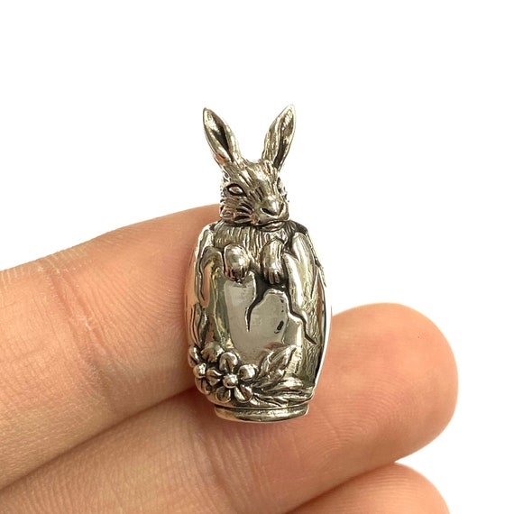 Bunny Rabbit Easter Egg Pendant Necklace 925 Sterling Silver