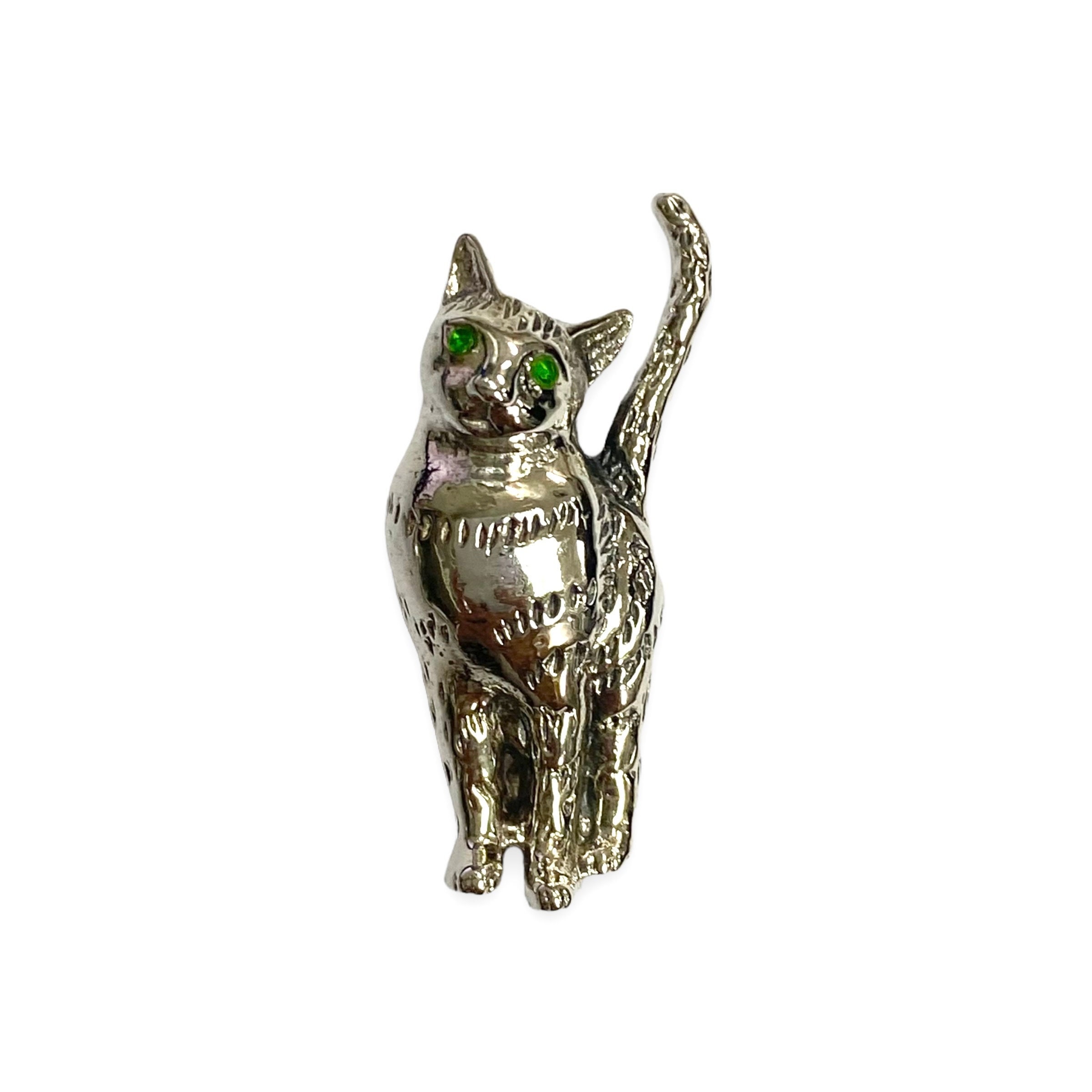 Sterling Silver Cat Charms / Pendants Green Eyed Cat