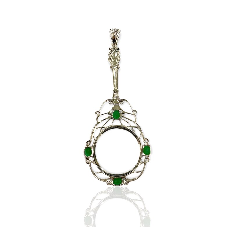 Victorian Style Emerald Magnifying Glass Loop Pendant 925 Sterling Silver image 6