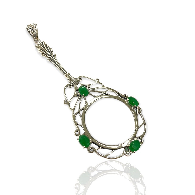 Victorian Style Emerald Magnifying Glass Loop Pendant 925 Sterling Silver image 4