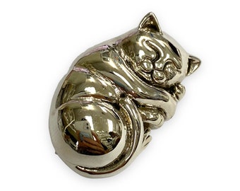 Victorian Style Sleeping Cat Pin Brooch 925 Sterling Silver