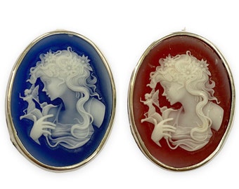 Large Victorian Style Resin Lady & Fairy Cameo Pin Brooch 925 Sterling Silver : Dimensions - 3.5 x 4.4 cm
