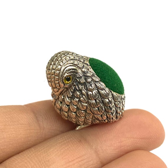 Victorian Style Collectible Bird Pin Cushion 925 Sterling Silver Sewing Needle 