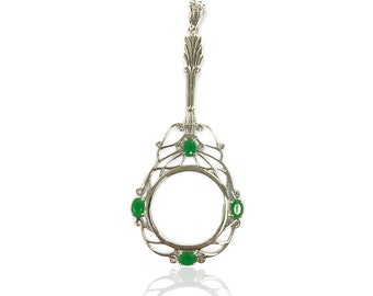 Victorian Style Emerald Magnifying Glass Loop Pendant 925 Sterling Silver