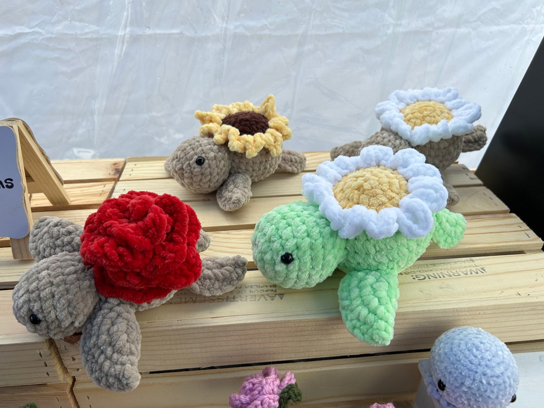 Crochet Flower Turtle Sunflower Turtle Rose Turtle Mint Etsy