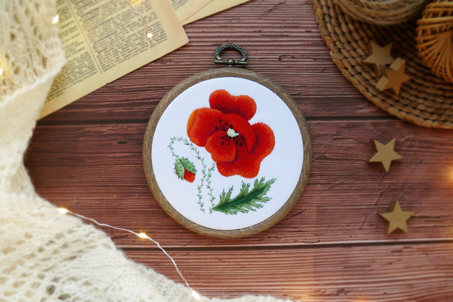 Hand Embroidered Wall Decor With a Poppy Flower Hoop Art for - Etsy