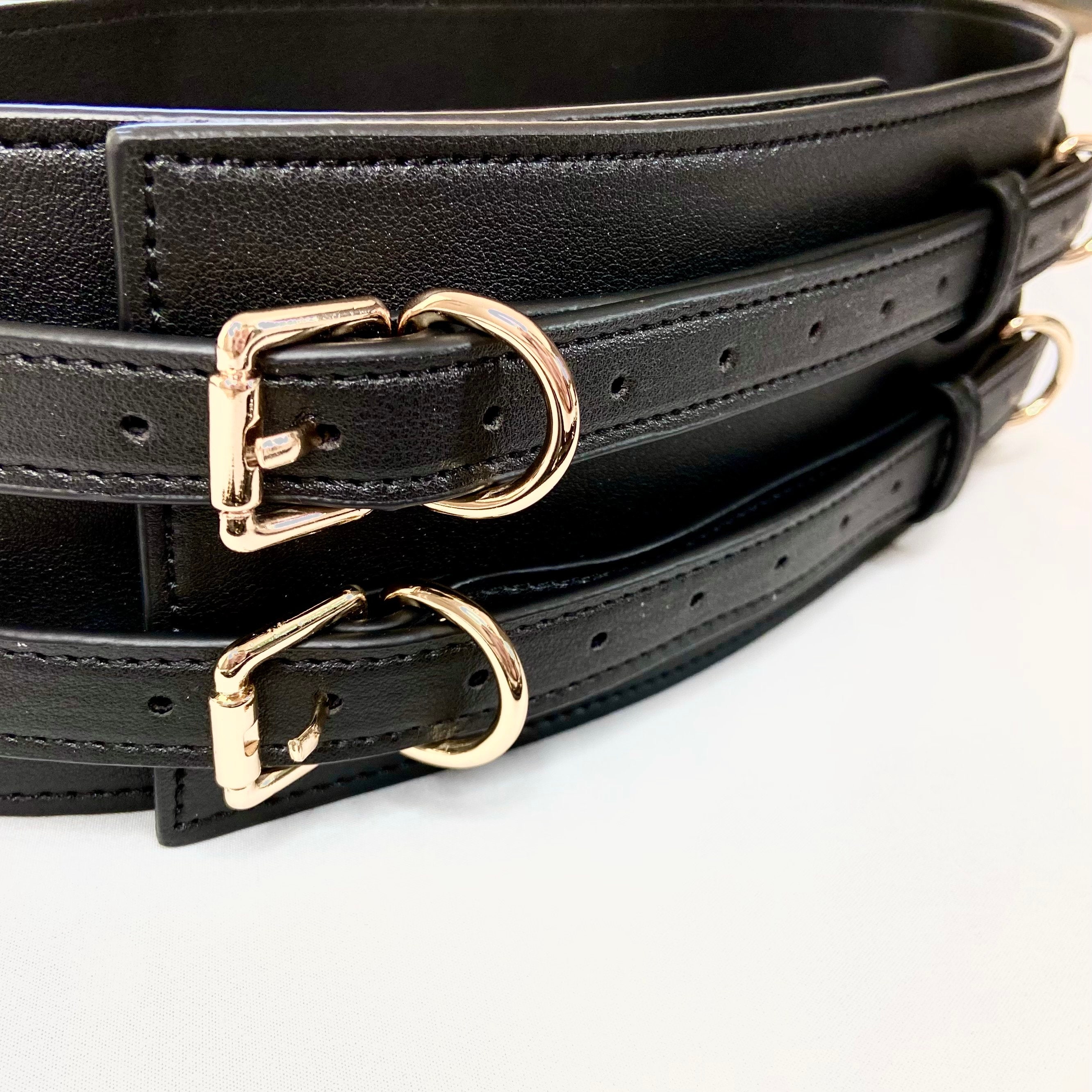 Black Waist & Thigh Cuffs Corset Luxury Material With Elegant Buckles