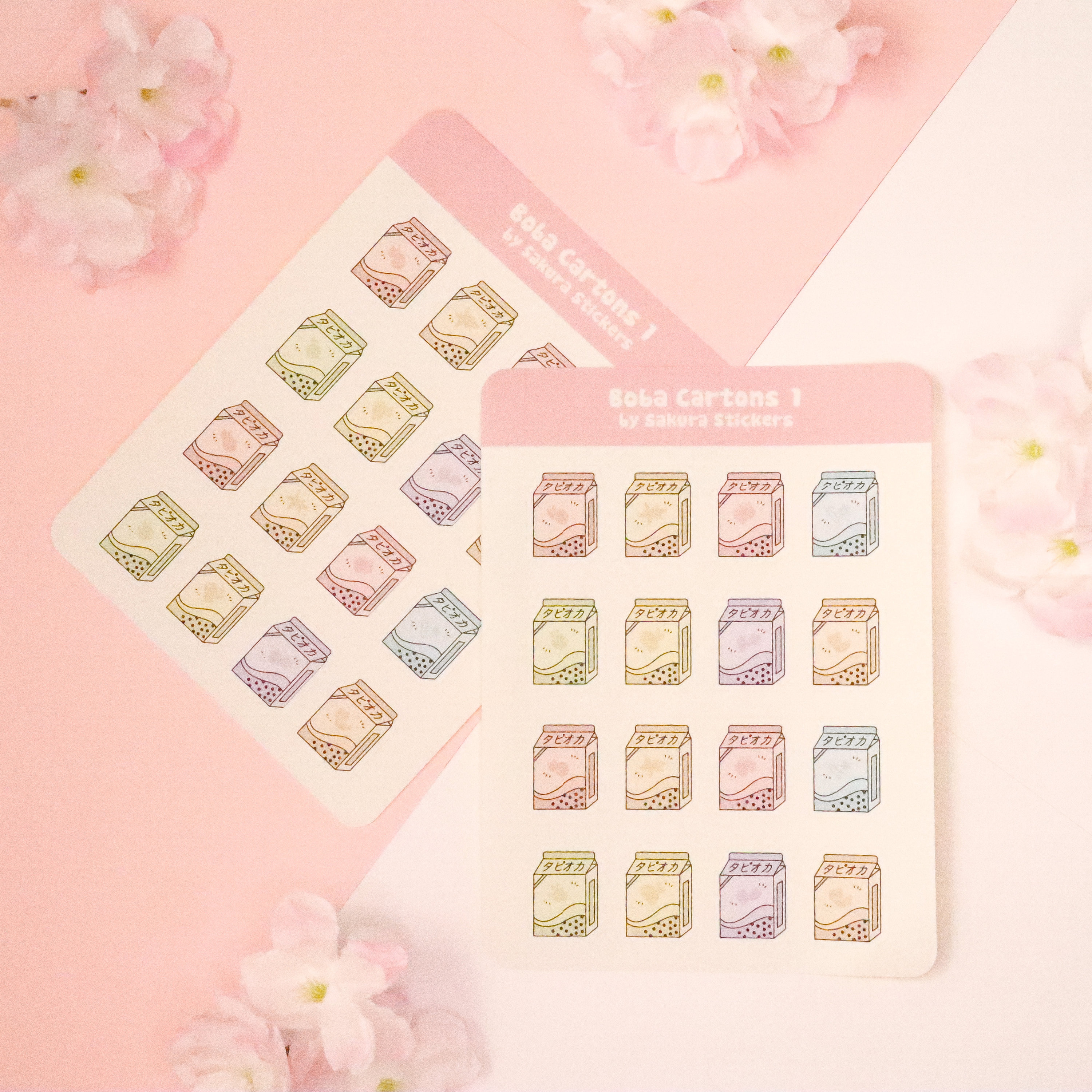 Boba/bubble Tea Cartons Sticker Sheet - Set of 16 (sheet 1) - Sakura ...