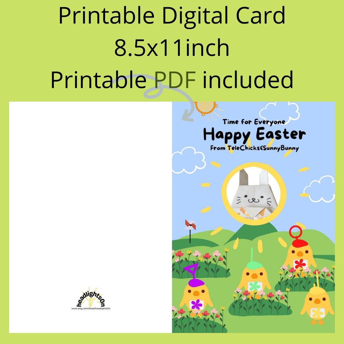 Easter Bunny Card Printable Easter Bunny Card Origami bunny | Etsy