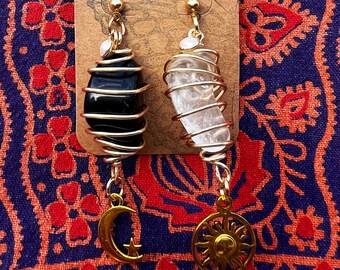 Sun and Moon Wire Wrapped Earrings