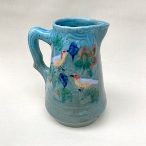 Vintage Majolica Pitcher: Germany Black Forest Birds & Grapes, 7.5&quot;