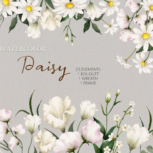 Watercolor Daisy Floral clipart,daisy wreath and Bouquet,spring wildflower,DIY elements PNG