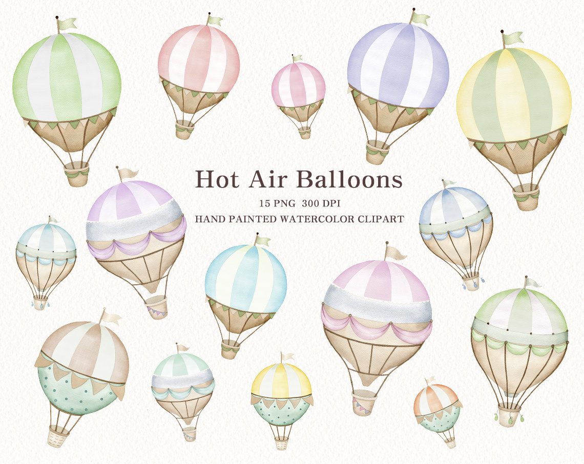 watercolor hot air balloon clipart,lace,nursery wall decor PNG,original hand painted